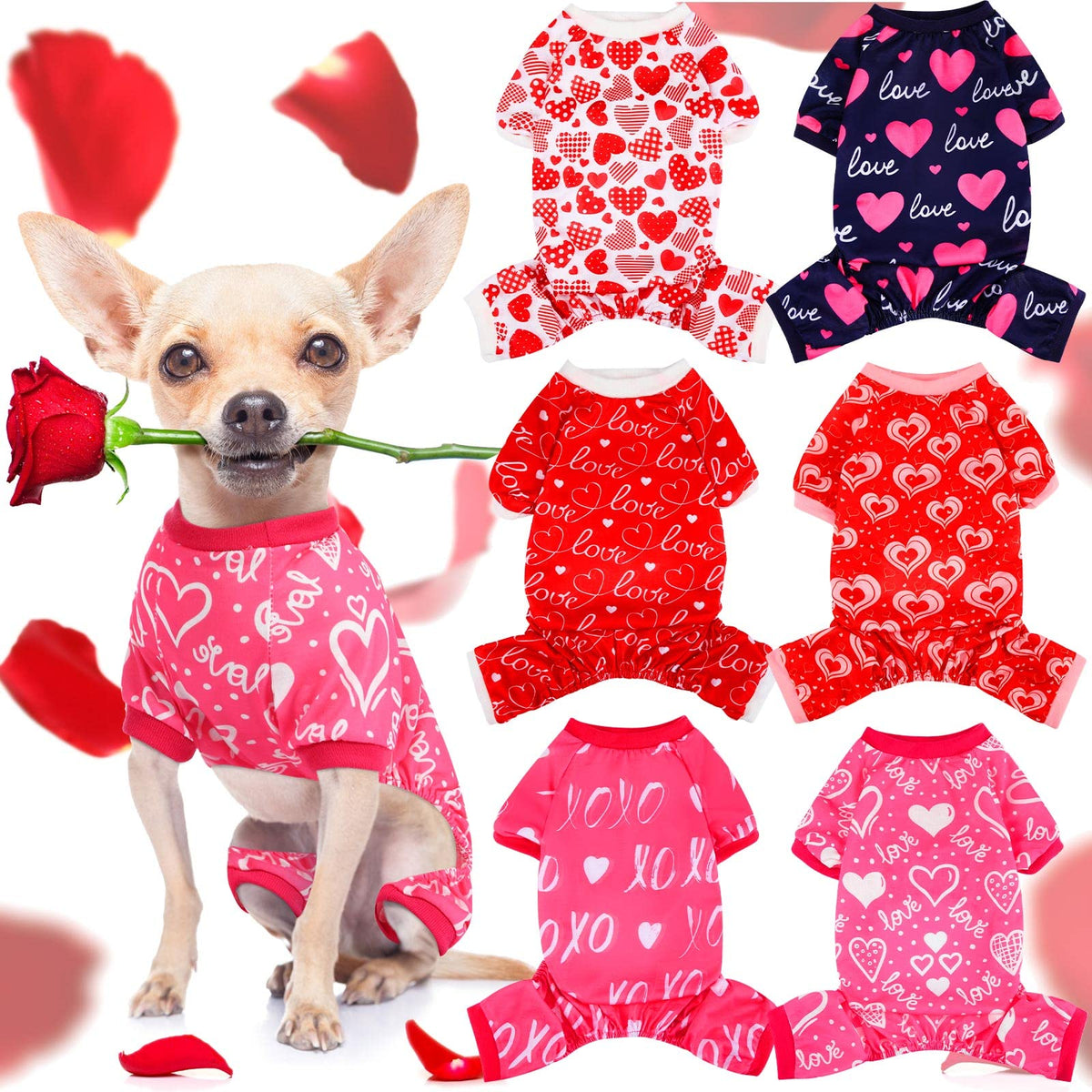 Pijamas Sanwuta para perro Valentín, conjunto de 6 piezas, ideal para fotos festivas