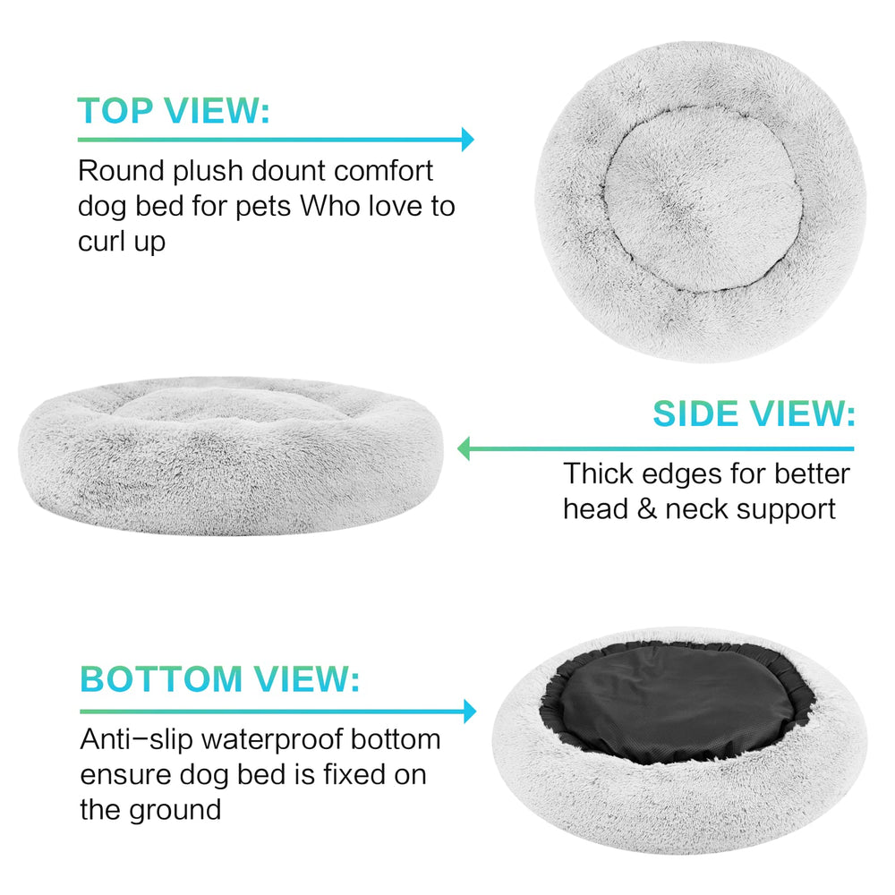 Cama donut SAVFOX tejido peluche para confort duradero.