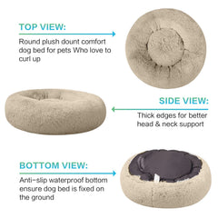 Interior mullido de la cama donut SAVFOX, apoyo para cabeza y cuello.