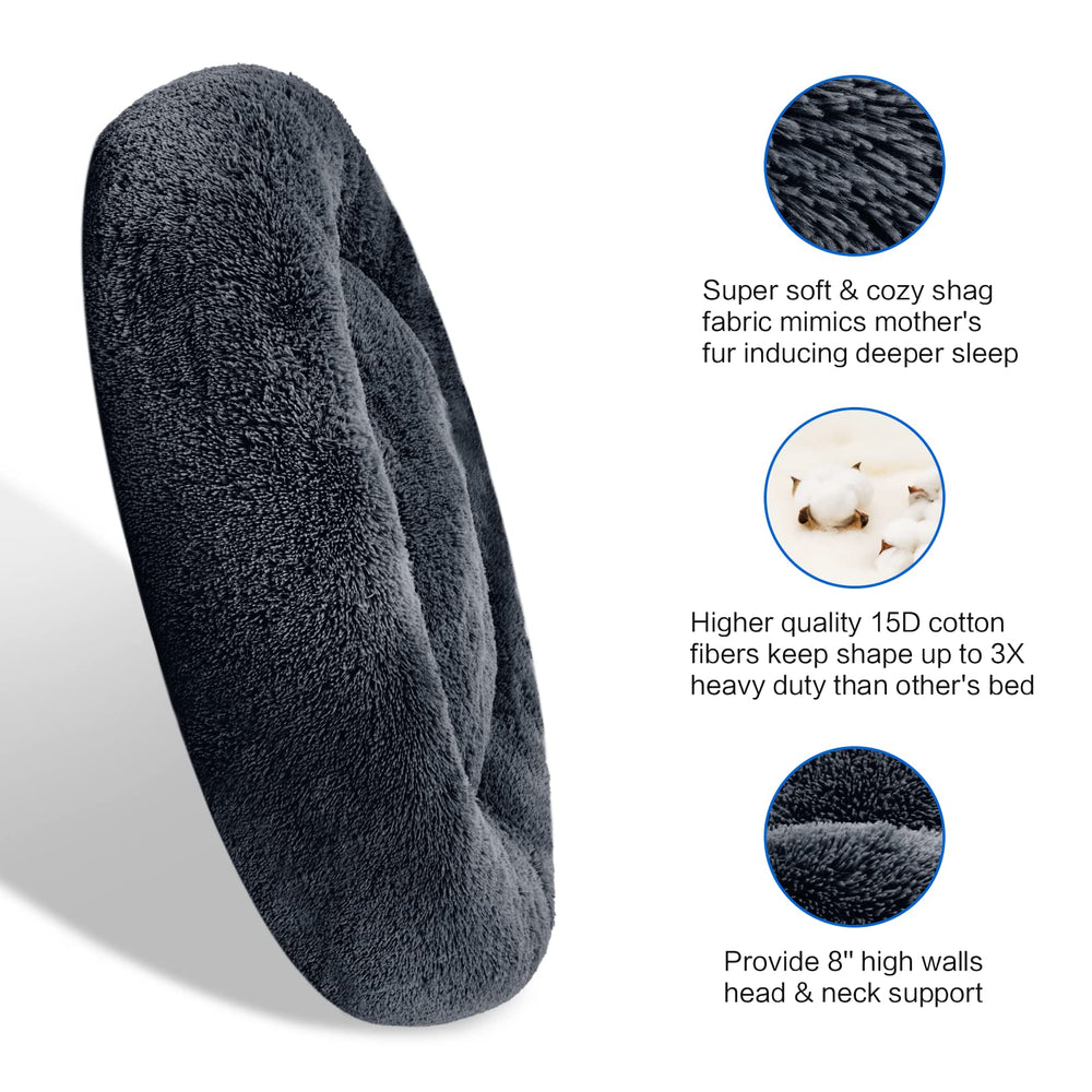 SAVFOX cama donut plush rebordes elevados, toma lateral; ayuda a apoyar cabeza y cuello.