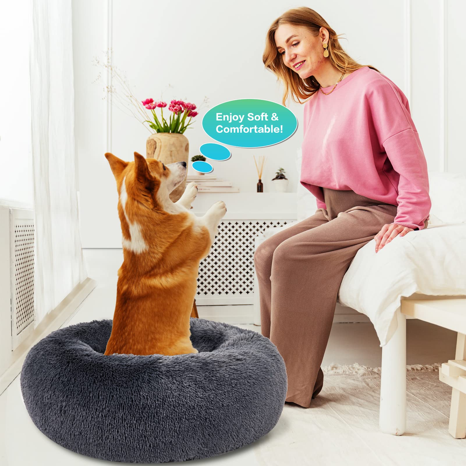 SAVFOX Cama para perro calmo, lavado fácil y práctico.