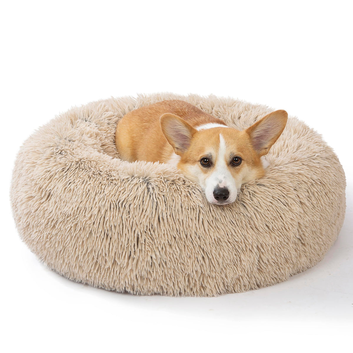 SAVFOX cama rosquilla de felpa para perro, soporte cálido para el descanso.