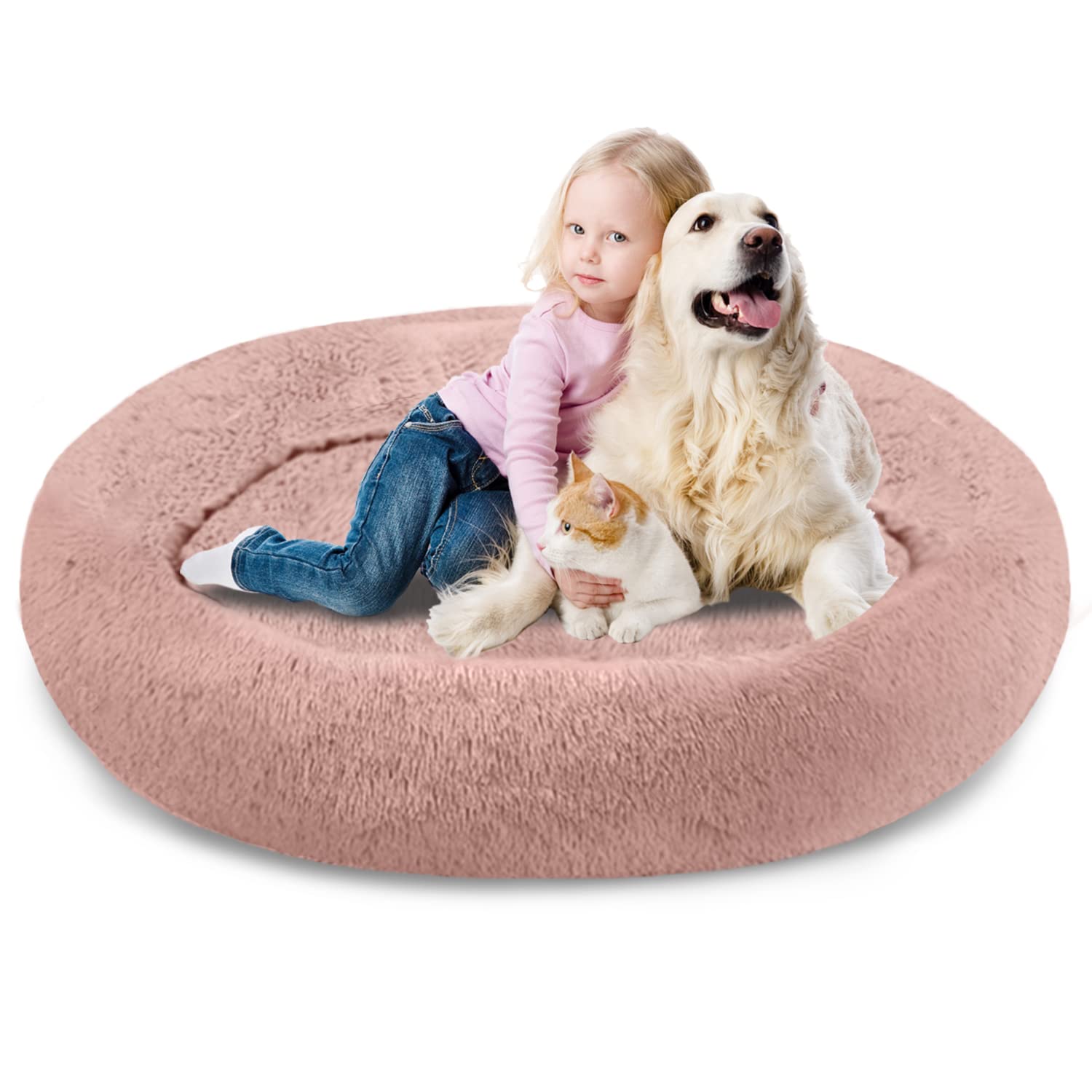 SAVFOX cama plush calma en rosquilla para mascotas, descanso seguro y cómodo.