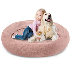 SAVFOX cama plush calma en rosquilla para mascotas, descanso seguro y cómodo.
