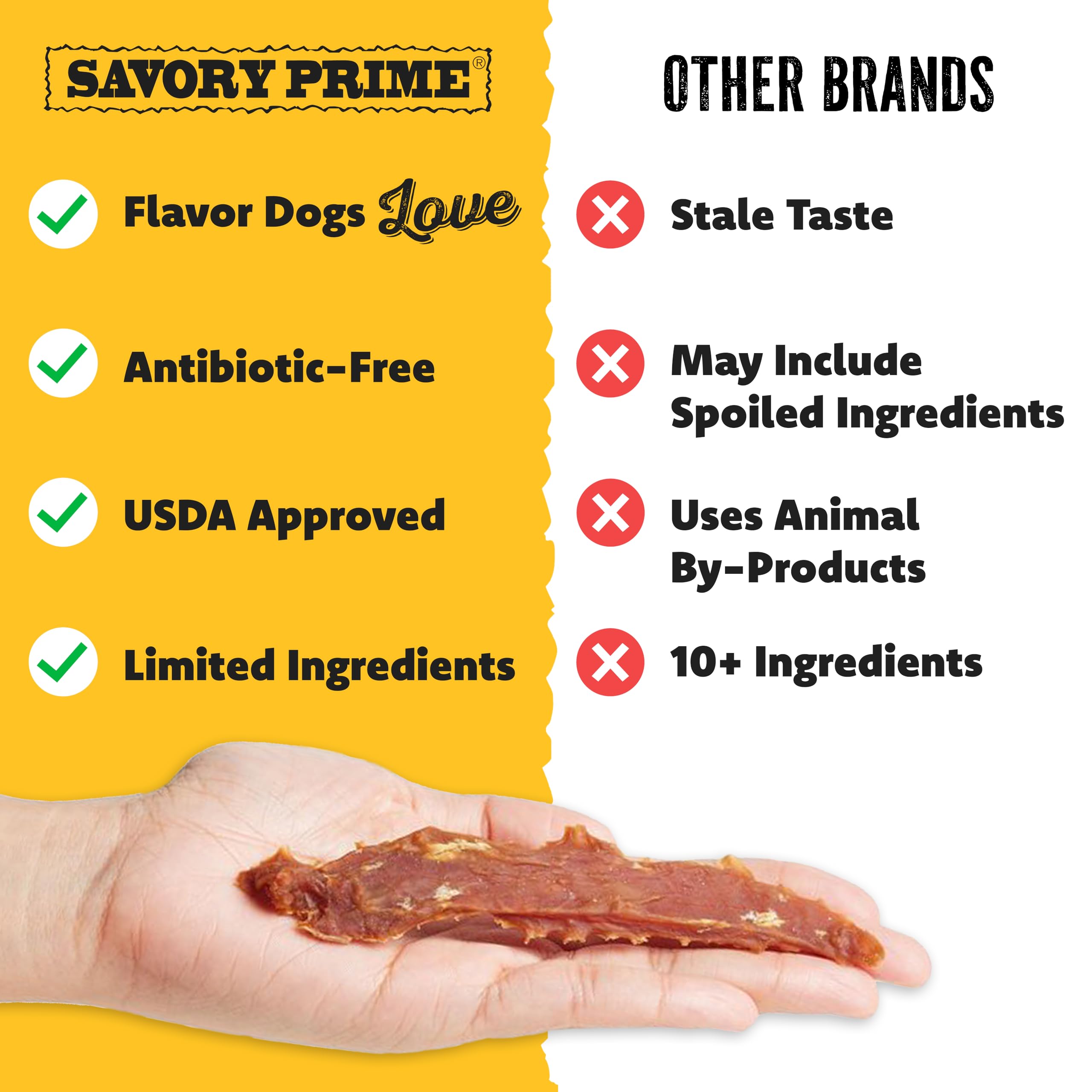 Savory Prime jerky de pato, porciones para controlar premios.