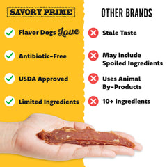 Savory Prime jerky de pato, porciones para controlar premios.