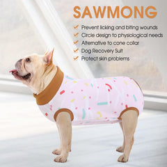 SAWMONG onesie postoperatorio para perro rosa, permite comer y moverse.