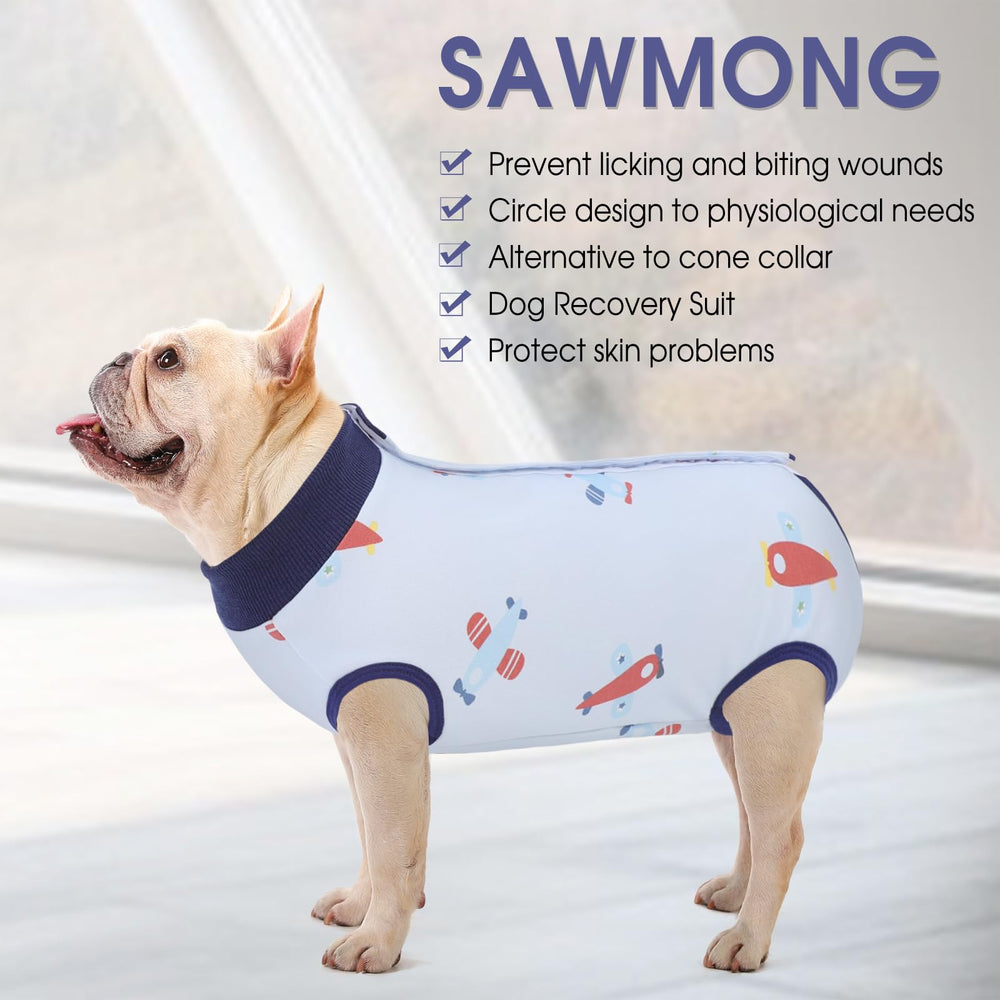 SAWMONG onesie quirúrgico para perro frontal protege incisiones sin limitar movimiento.