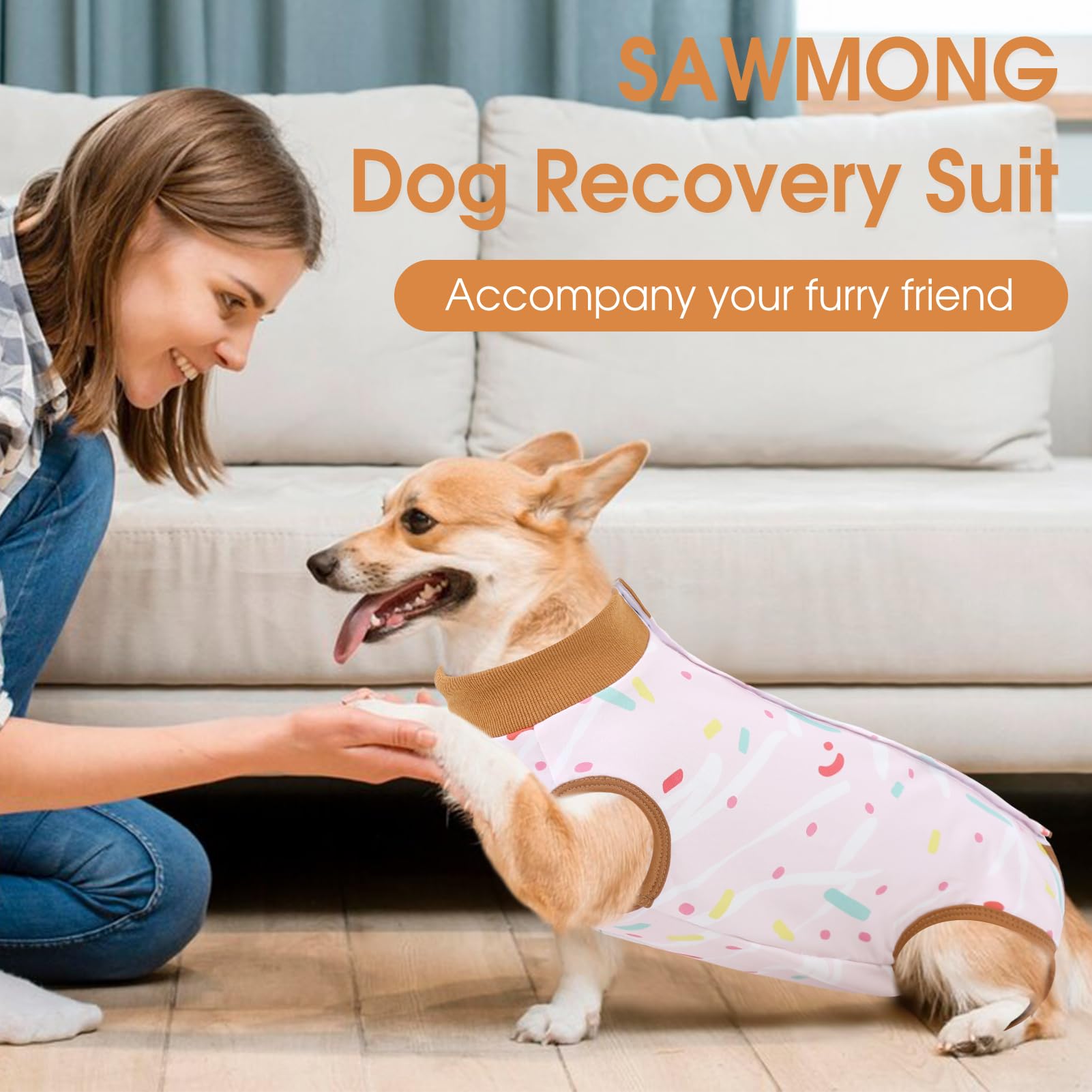 SAWMONG protección de incisiones para perro rosa, ideal tras cirugía.