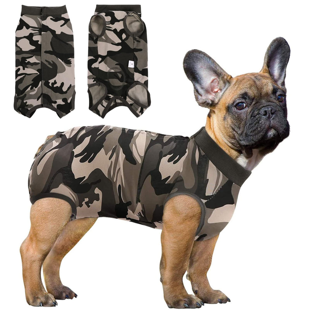 SAWMONG Traje de Recuperación para Perro camuflado, vista frontal protege heridas y ofrece comodidad