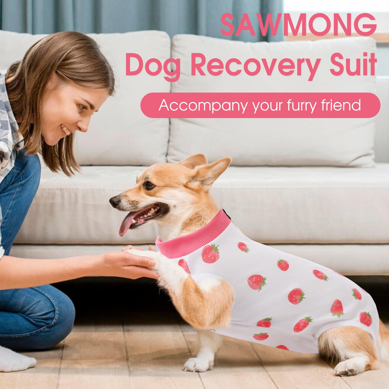 SAWMONG pijama canino evita lamidas en casa durante la recuperación.