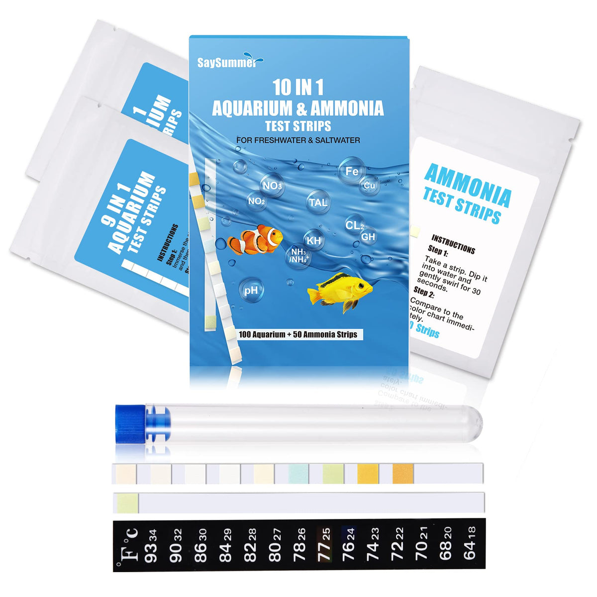 SaySummer kit-pruebas-acuario-10-en-1: lectura rápida de estado del agua