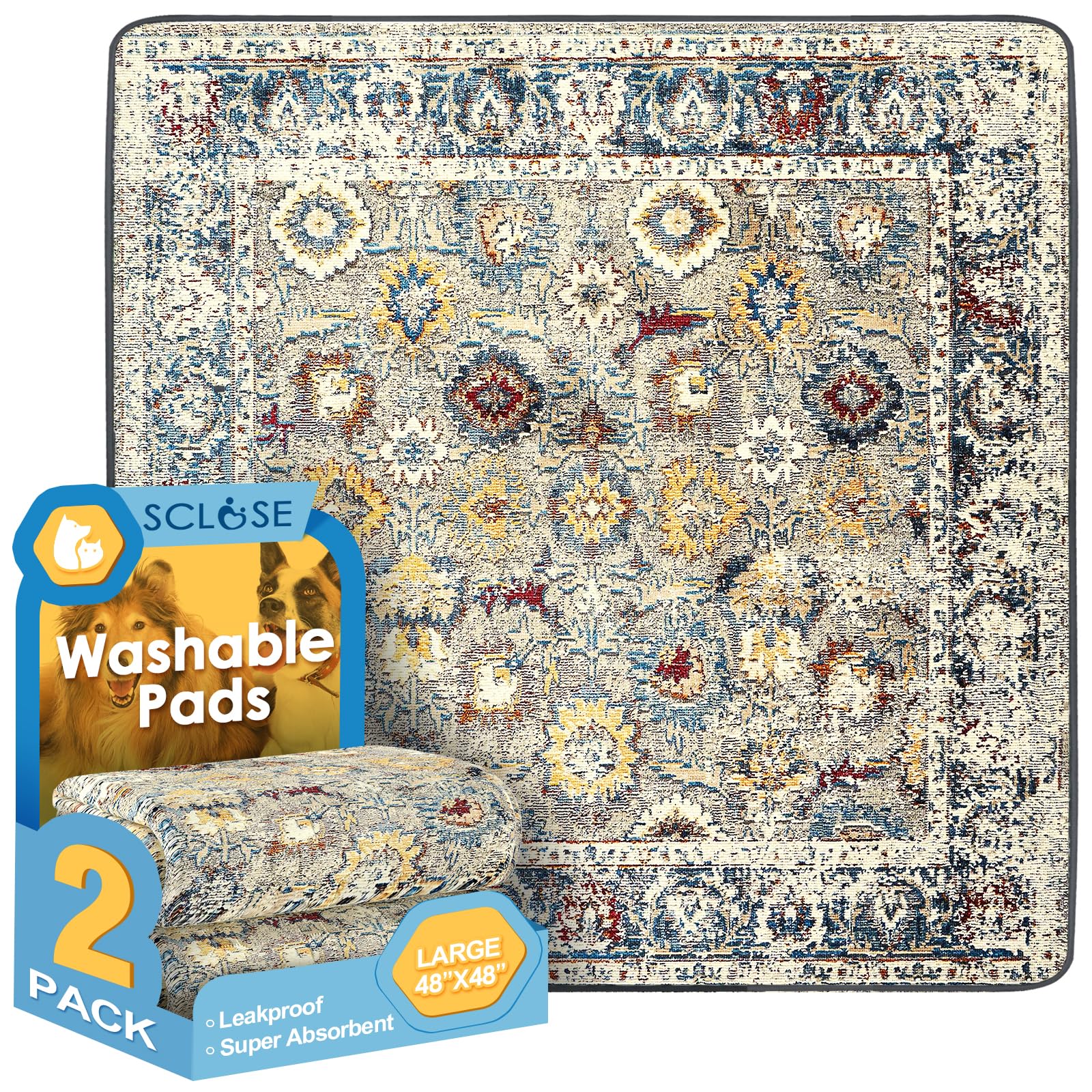 SCLOSE pad lavable para perros grande sobre el suelo, uso diario cómodo.