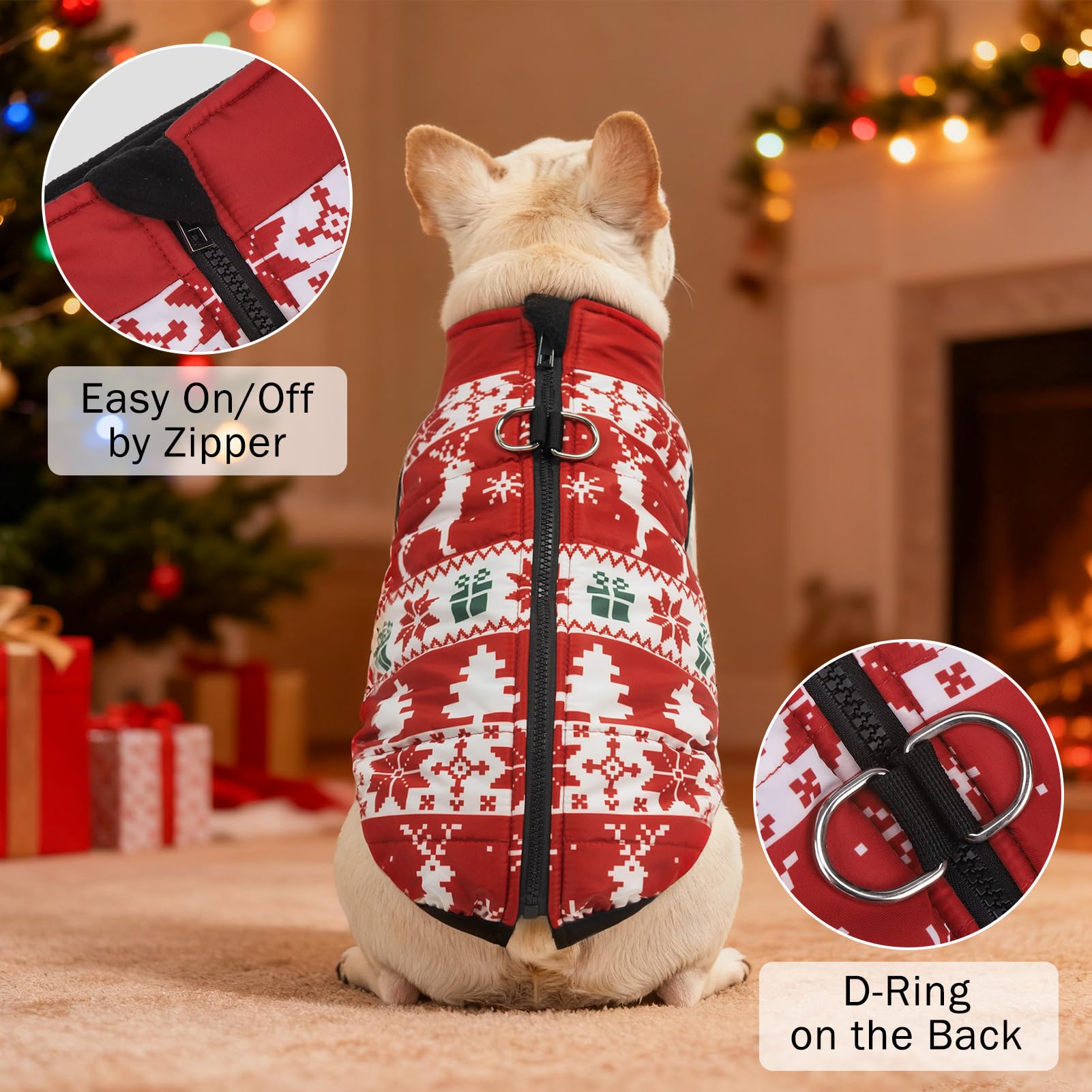 SCENEREAL abrigo de invierno para perro pequeño con cremallera suave para ponérselo fácilmente.