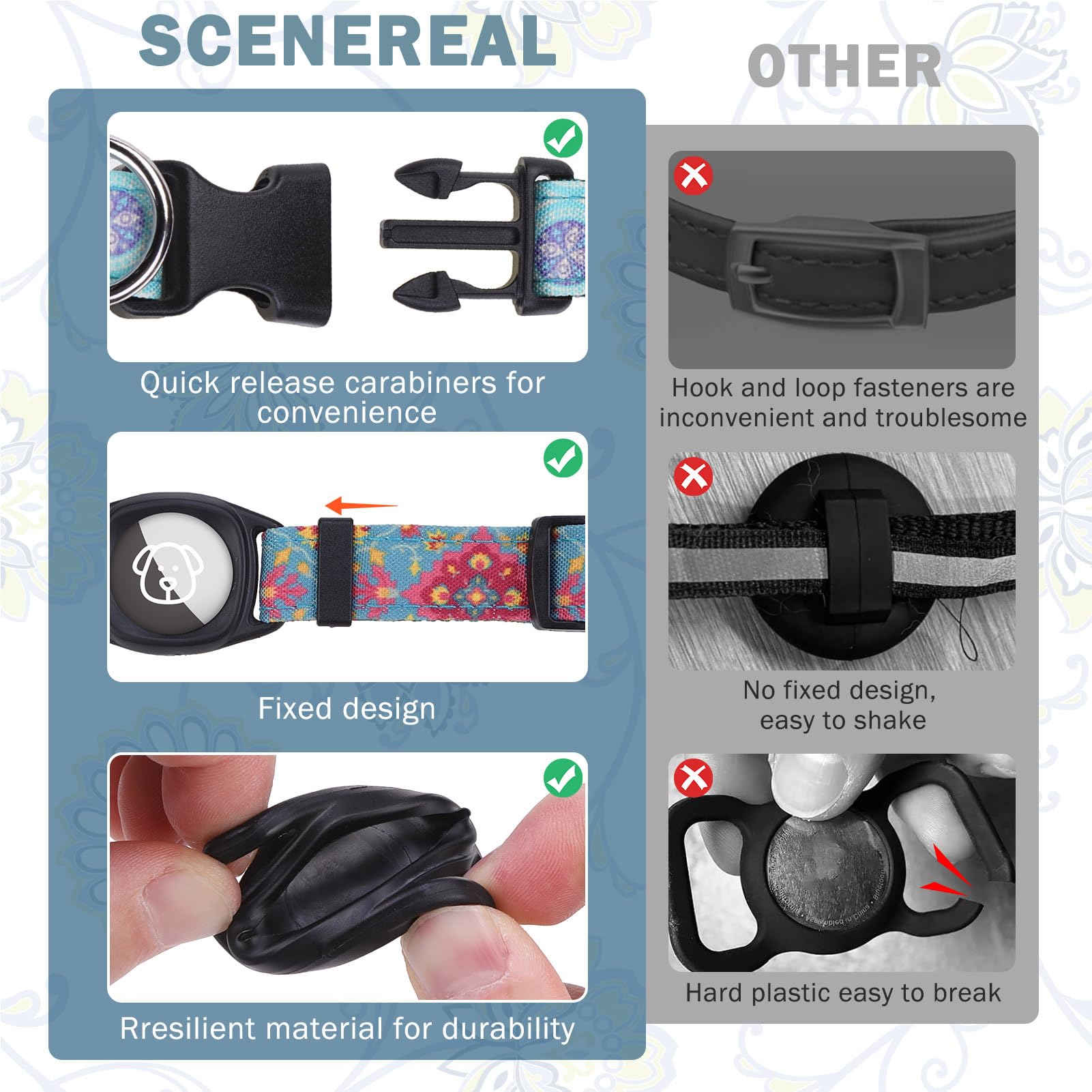 SCENEREAL anillo D collar robusto para placa y correa.