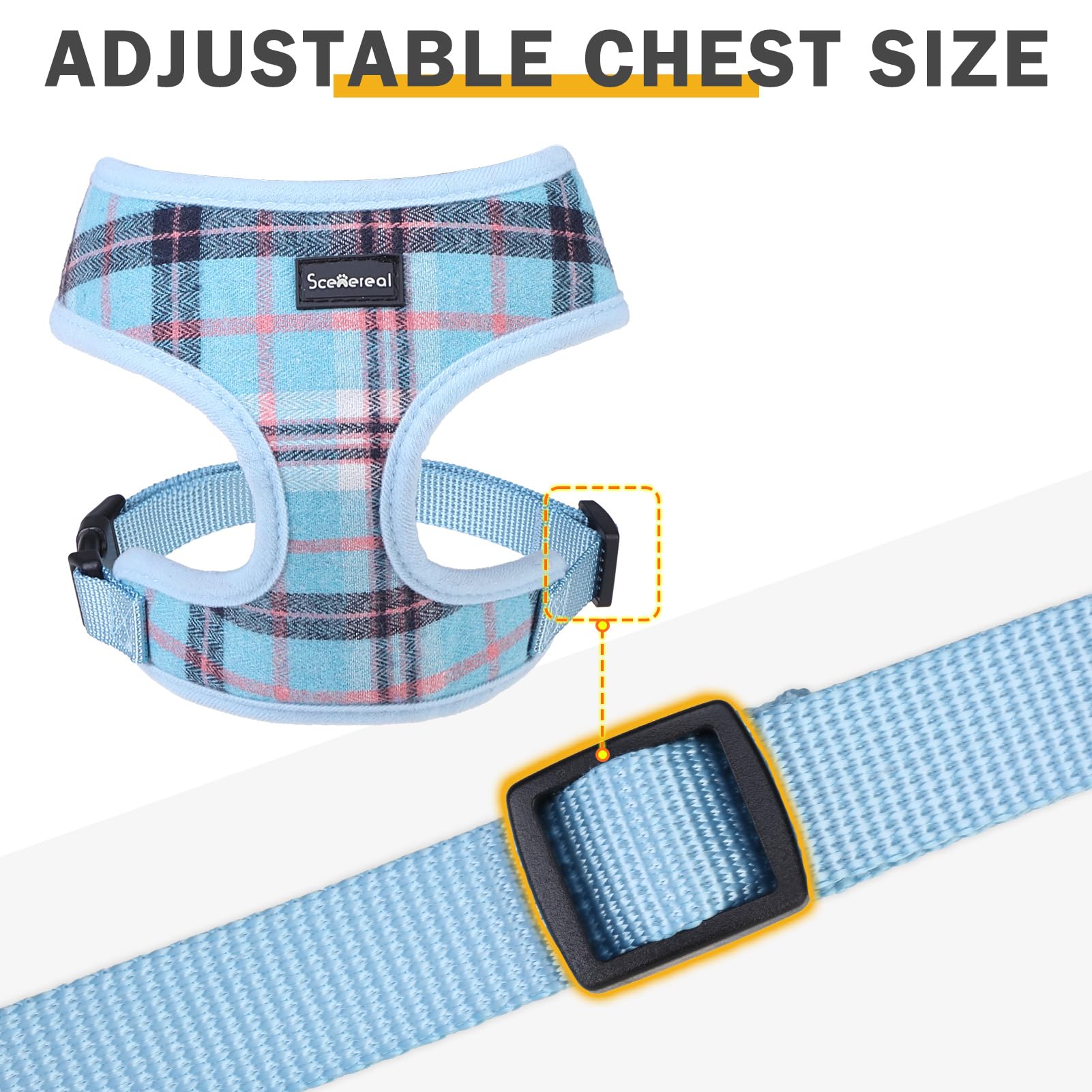 SCENEREAL arnés plaid azul, estilo clásico y cómodo para tu perro.
