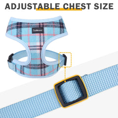 SCENEREAL arnés plaid azul, estilo clásico y cómodo para tu perro.