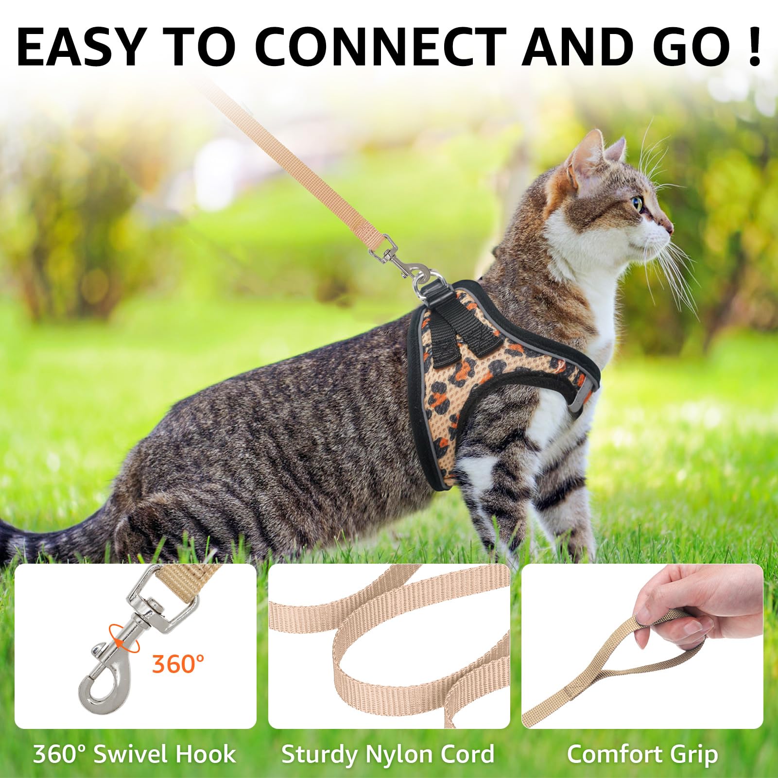 SCENEREAL arnés para gatos, estampados Cereza y Leopardo para estilo.