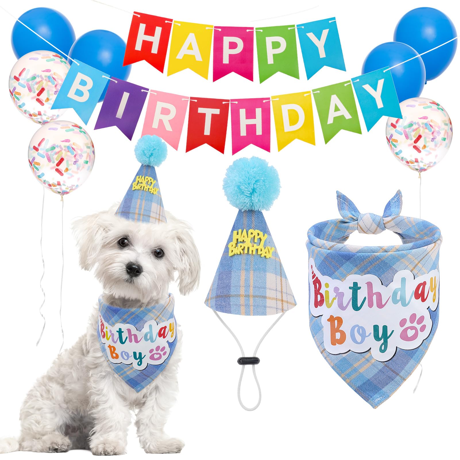 SCENEREAL bandana cumpleaños para perro azul, ideal para foto festiva.