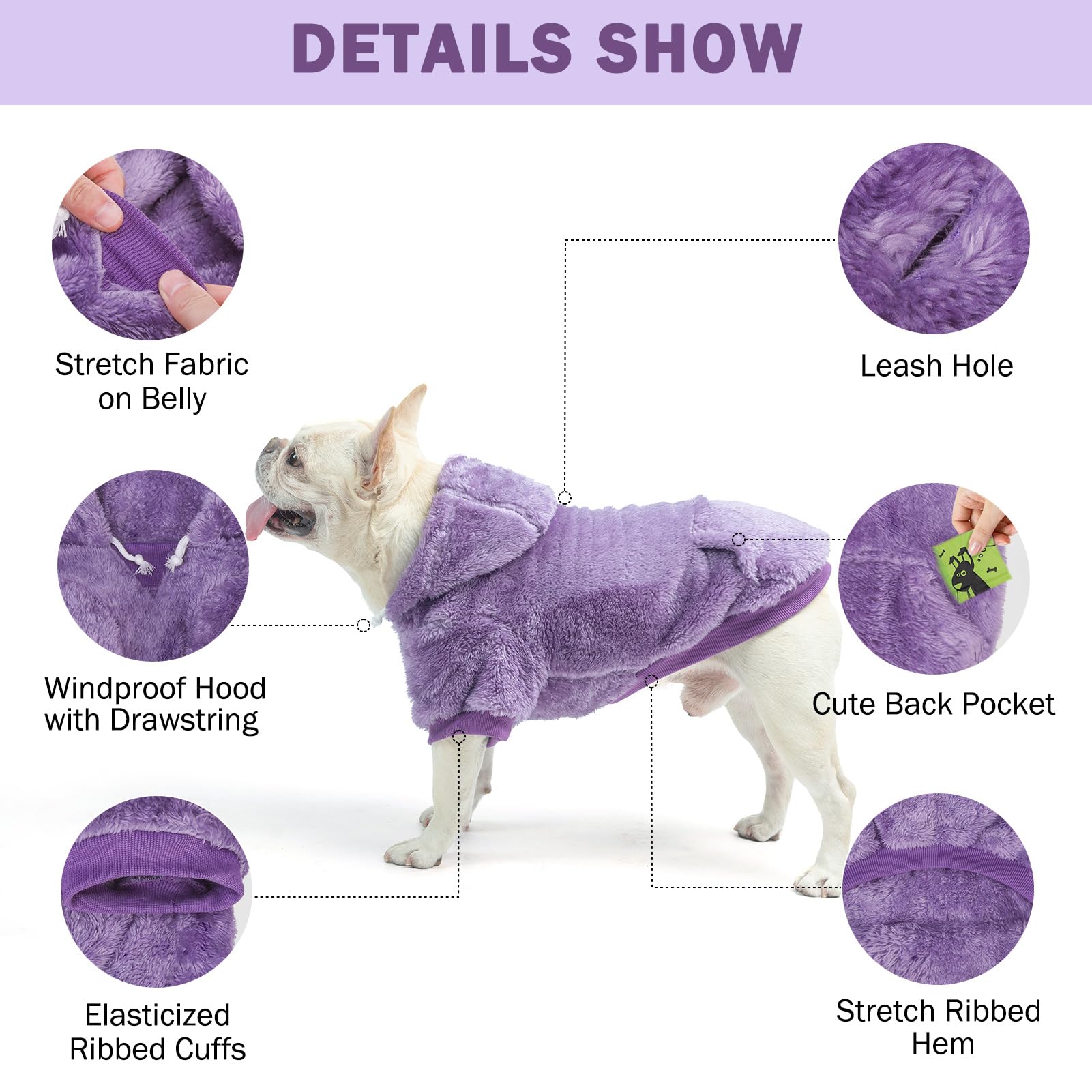 SCENEREAL bolsillo delantero en sudadera perruna, práctico para premios y accesorios.