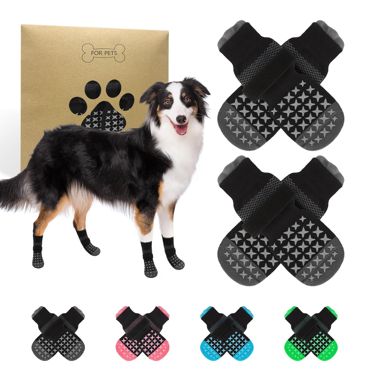 SCENEREAL calcetines antideslizantes para perros con agarre doble en suelos lisos.