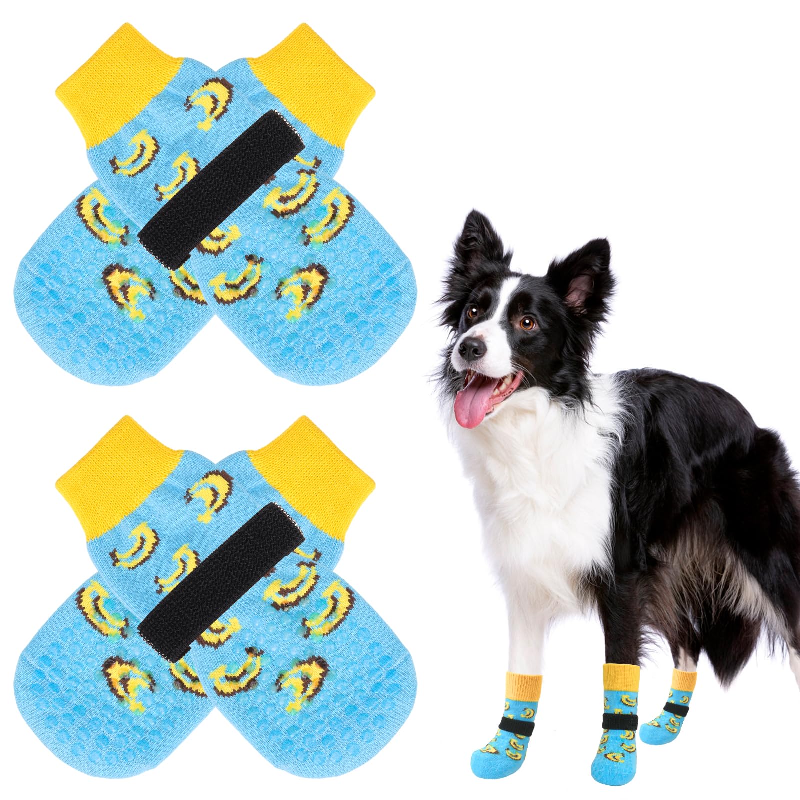 SCENEREAL Calcetines Antideslizantes para Perro, enfoque en piso de madera, evitan resbalones.