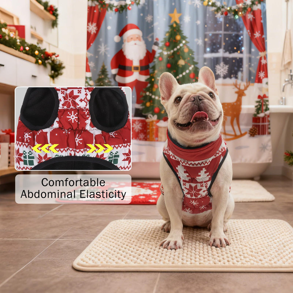 SCENEREAL chaleco navideño para perro con estampado de renos y copos de nieve.