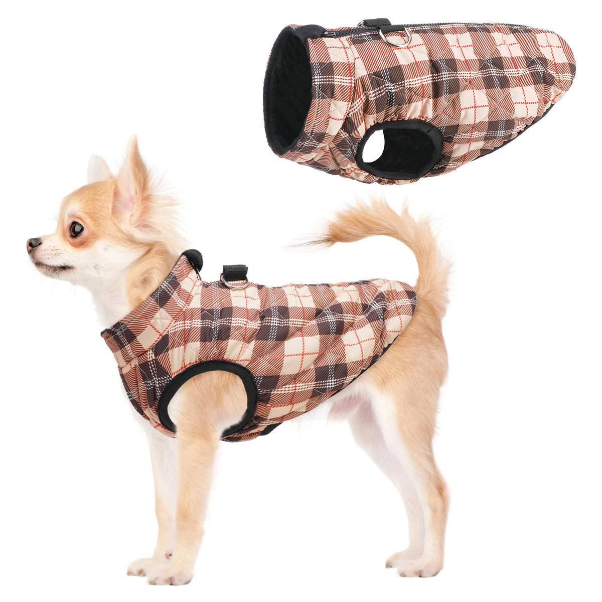 SCENEREAL chaqueta de invierno para perro pequeño, vista frontal, calor ideal para paseos.