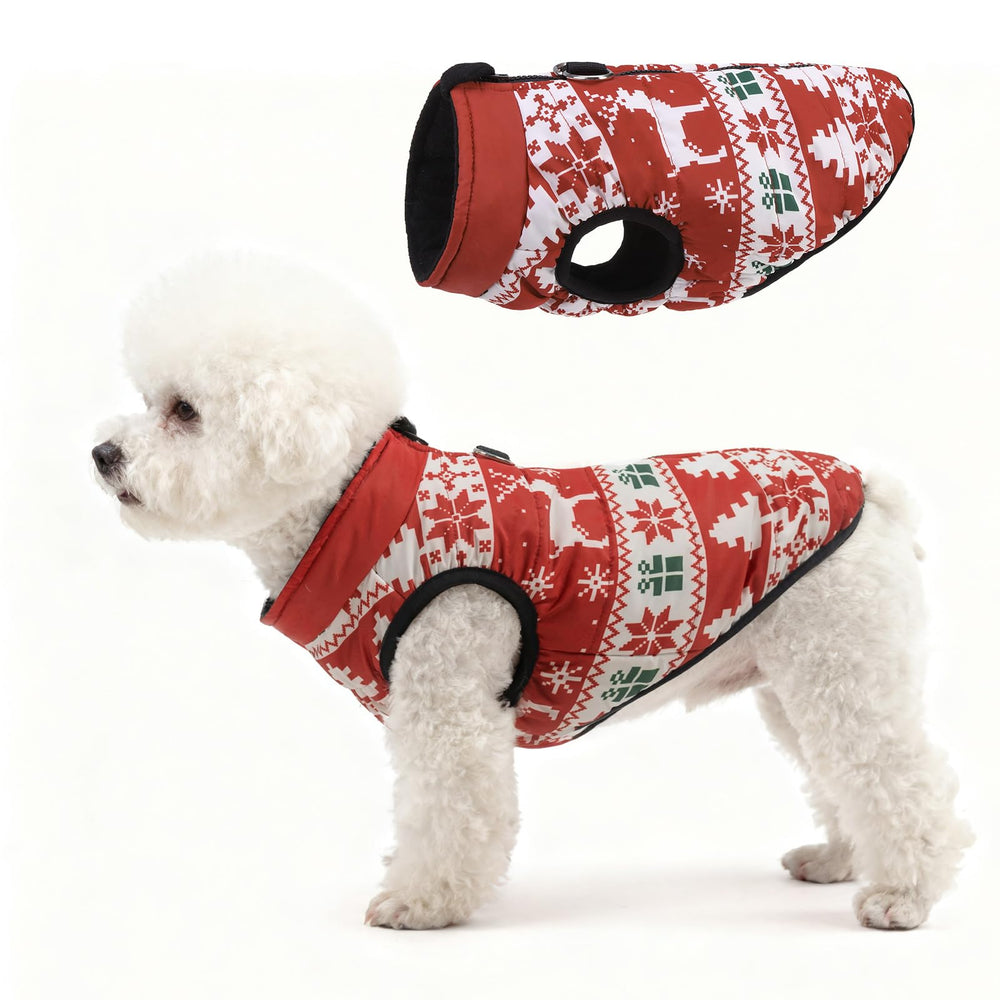SCENEREAL chaqueta para perro navidad con arnés incorporado, lista para paseos festivos.