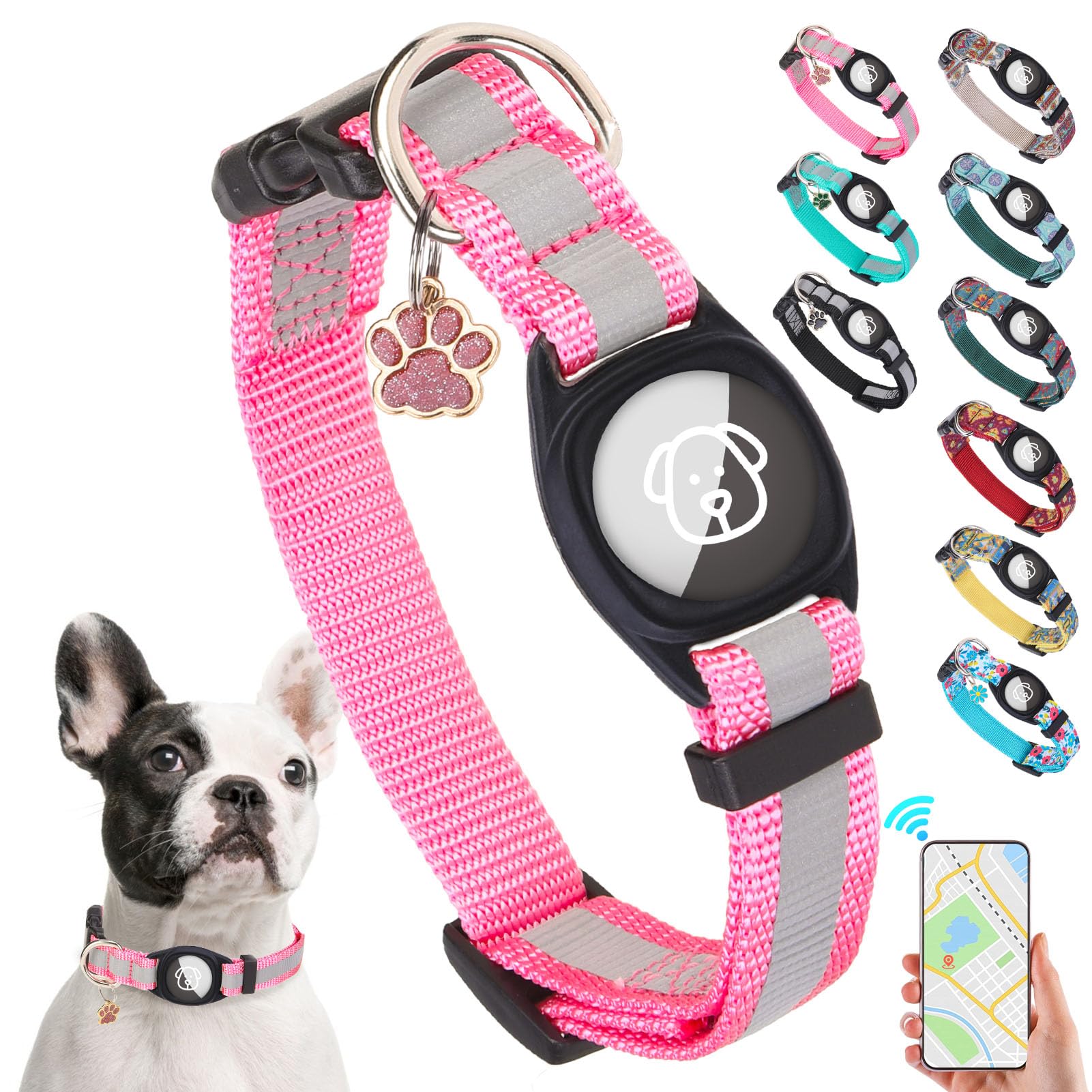 SCENEREAL collar con soporte para localizador Apple, rosa M, presenta diseño seguro para ubicar al perro
