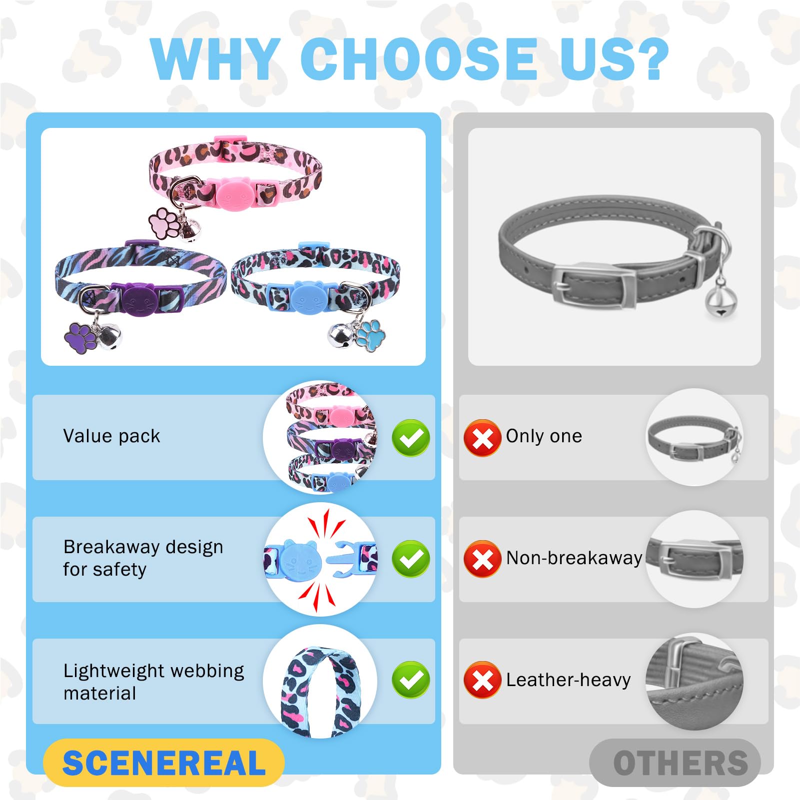 SCENEREAL collar gato cierre de seguridad campana removible para ajuste cómodo.