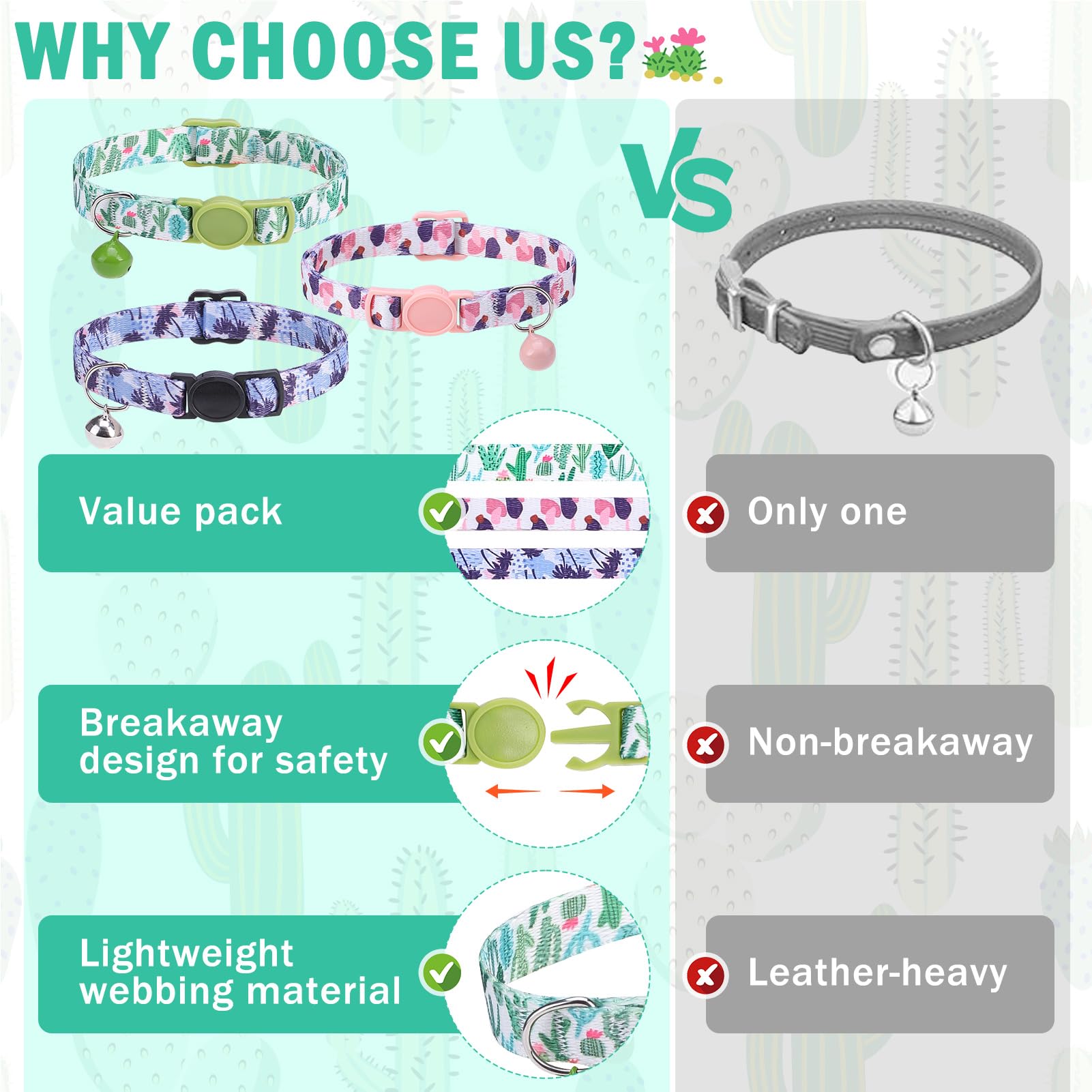 SCENEREAL collar gato diseño cactus palma para aspecto veraniego