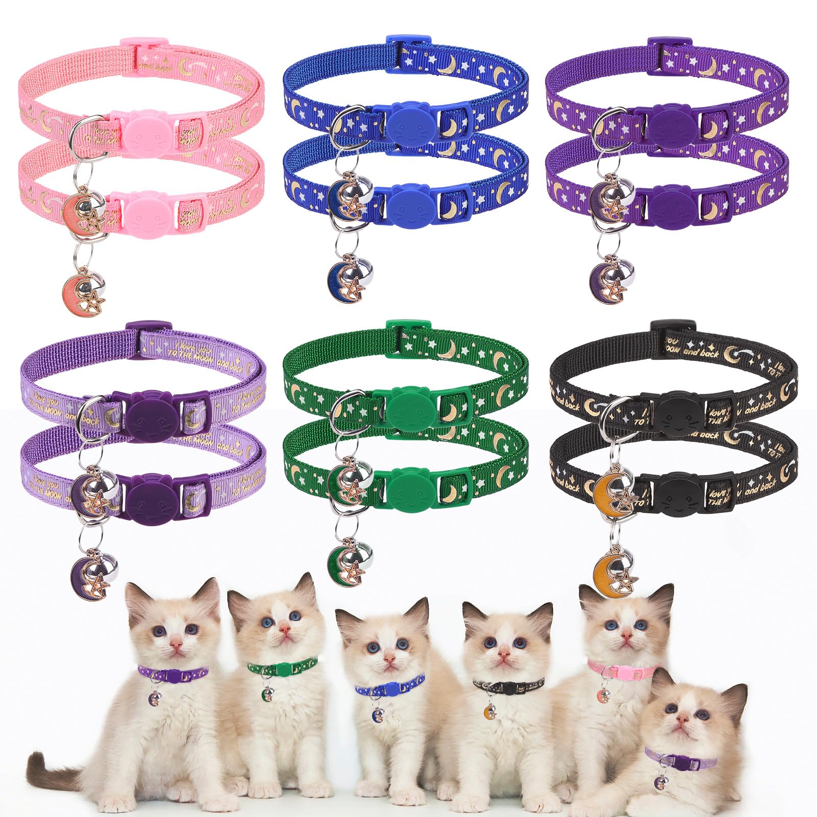 SCENEREAL collar para gatos con brillo reflectante, luna y estrellas, ayuda a localizarlos de noche