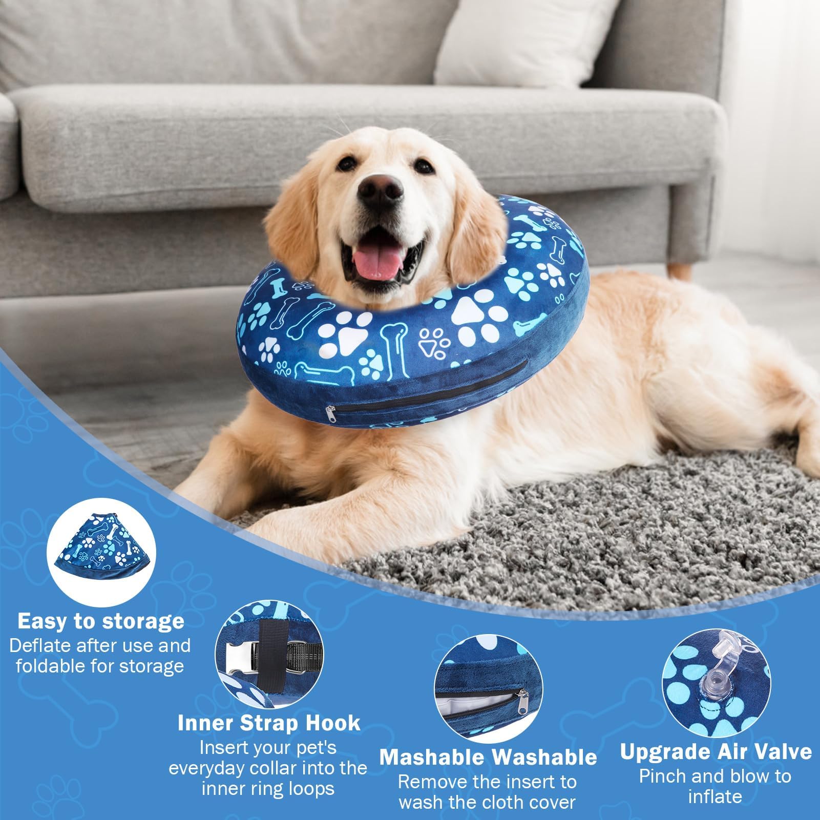 SCENEREAL collar lavable con cremallera para limpieza rápida.