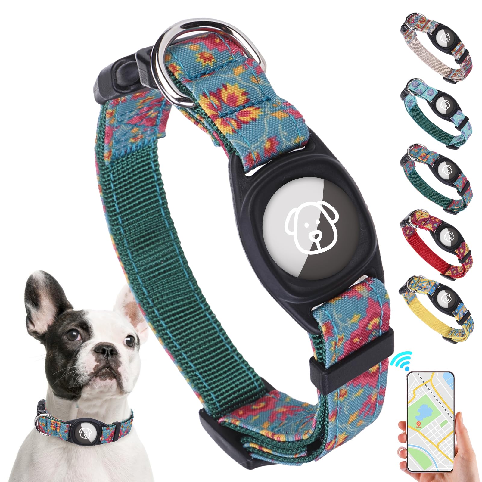 SCENEREAL collar Airtag duradero para perros pequeños, estilo vintage.