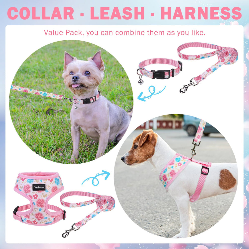 SCENEREAL conjunto de tres piezas: collar, arnés y correa para mascotas.