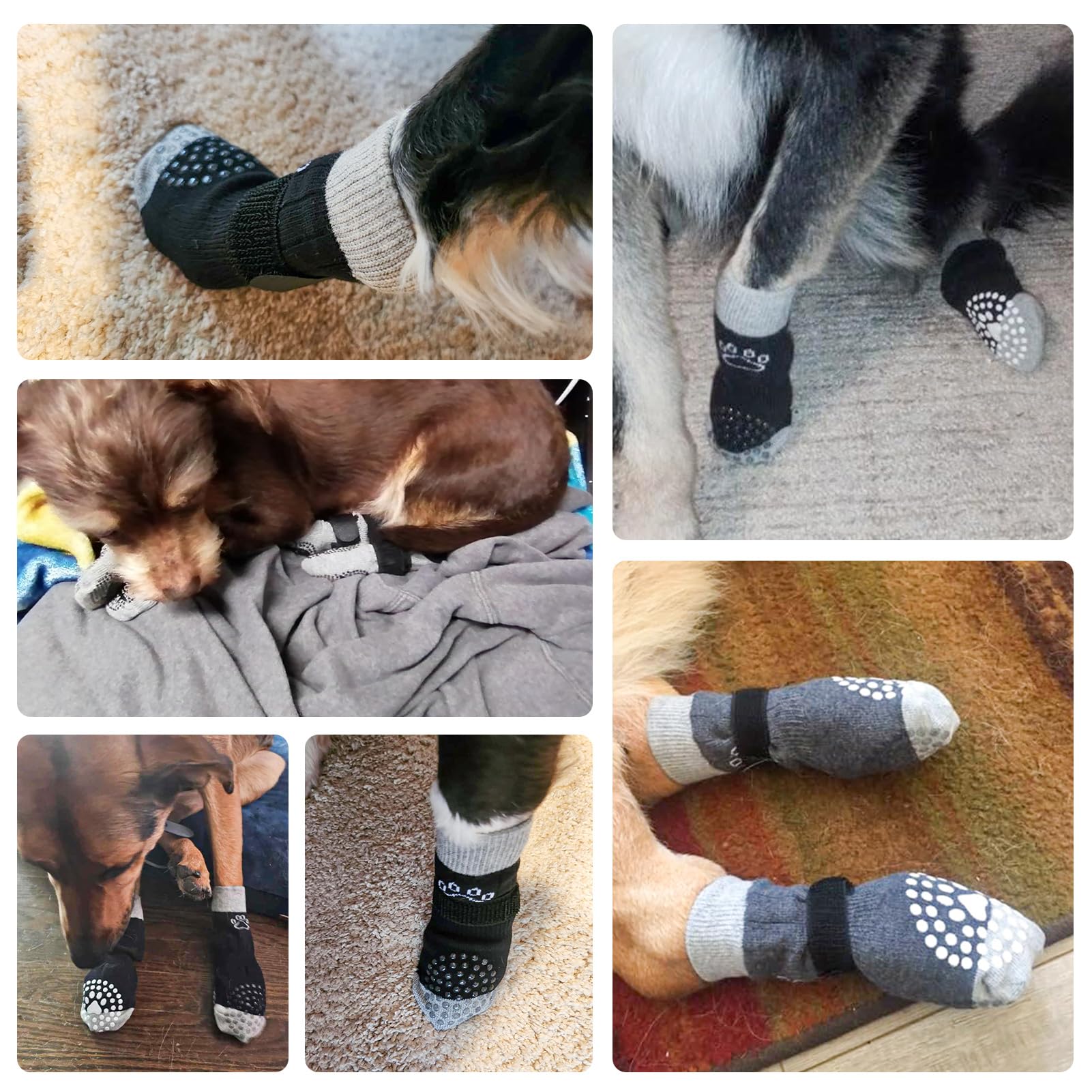 SCENEREAL calcetines antideslizantes para patitas, protegiendo su movilidad sobre madera.