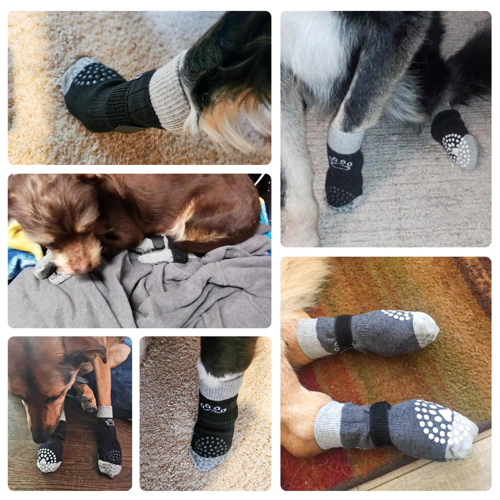 SCENEREAL calcetines antideslizantes para patitas, protegiendo su movilidad sobre madera.