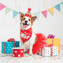 Falda tutu roja SCENEREAL para perro, ajuste fácil y cómodo.