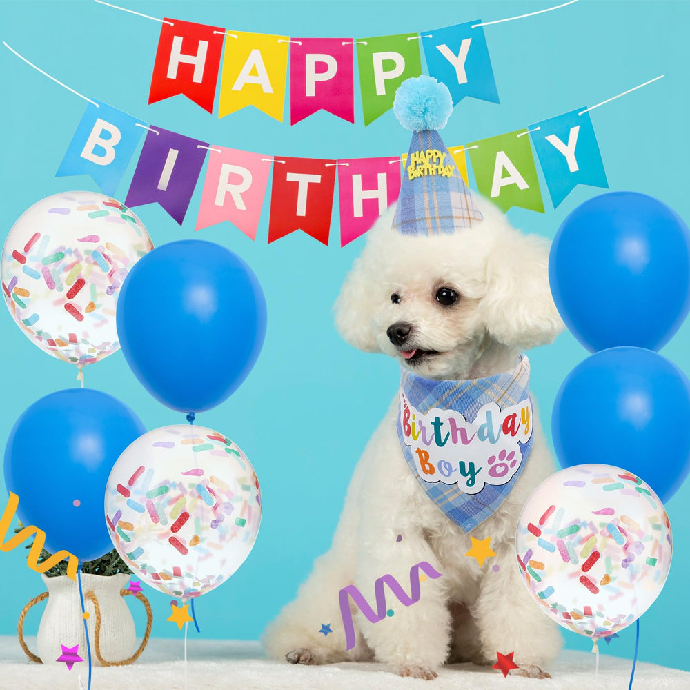 SCENEREAL sombrero de cumpleaños para perro azul, cómodo y seguro para fotos.