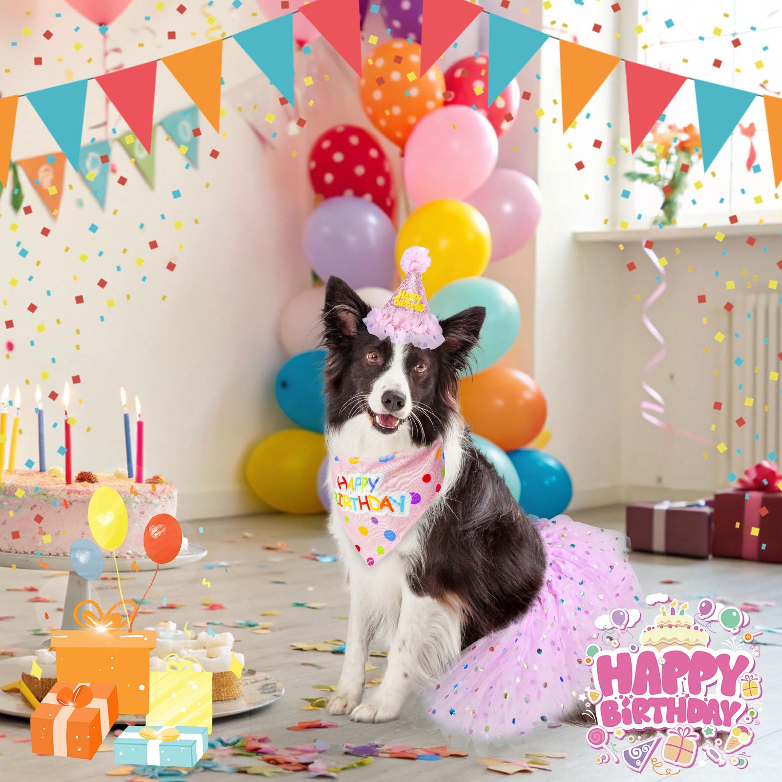 SCENEREAL sombrero de cumpleaños para perro, tamaño ajustable y seguro.