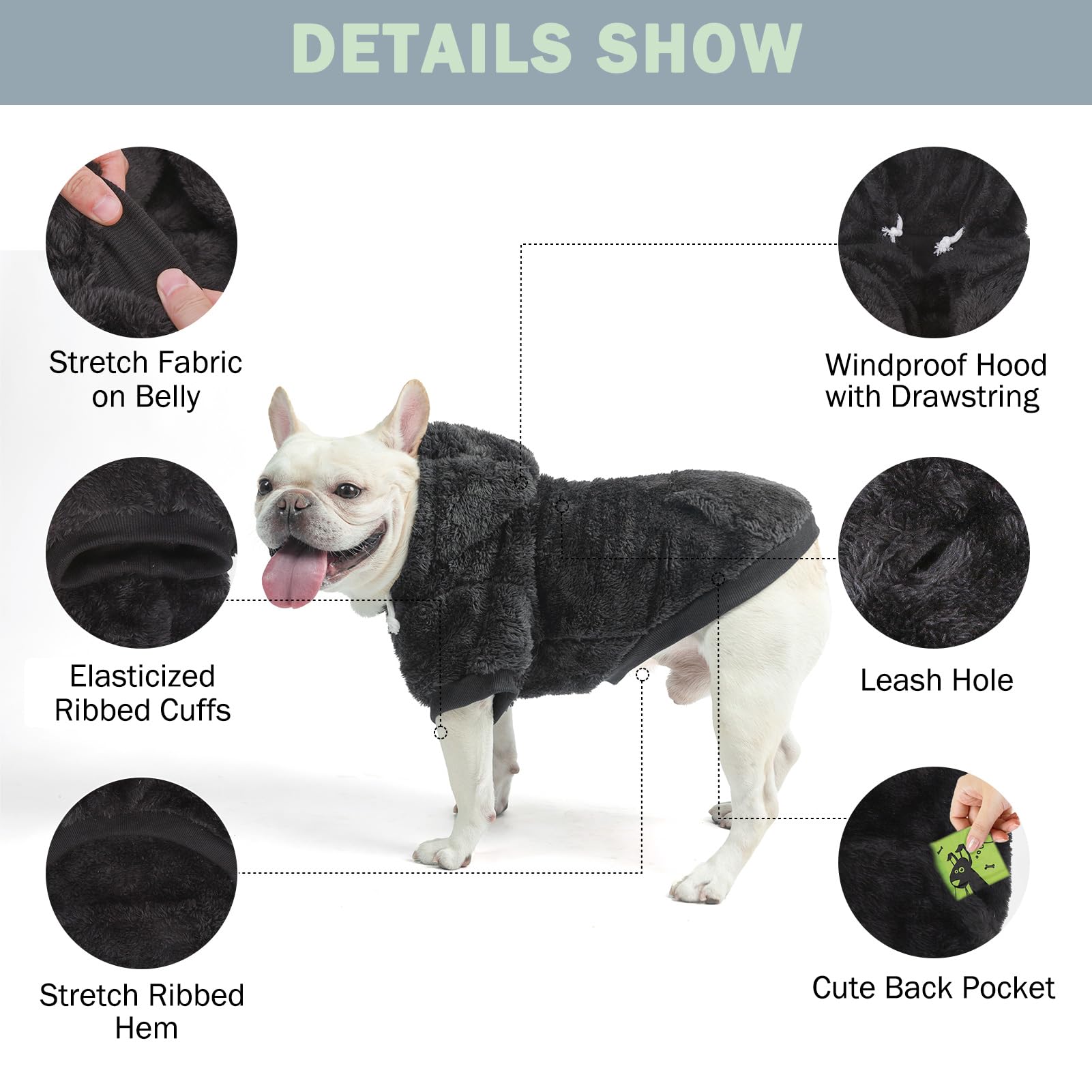 SCENEREAL sudadera para perro, apertura para correa en arnés, paseo cómodo.