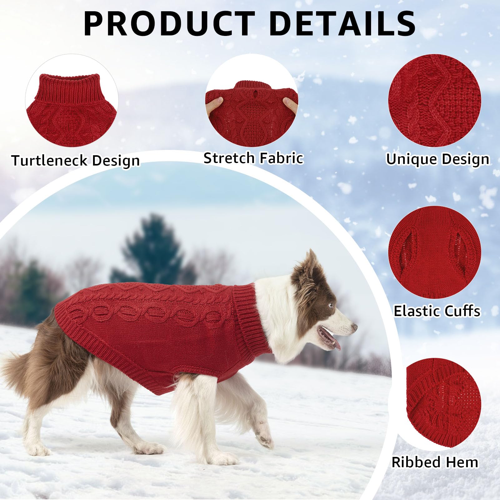 SCENEREAL sudadera burdeos cuello alto, protección cálida para mascotas