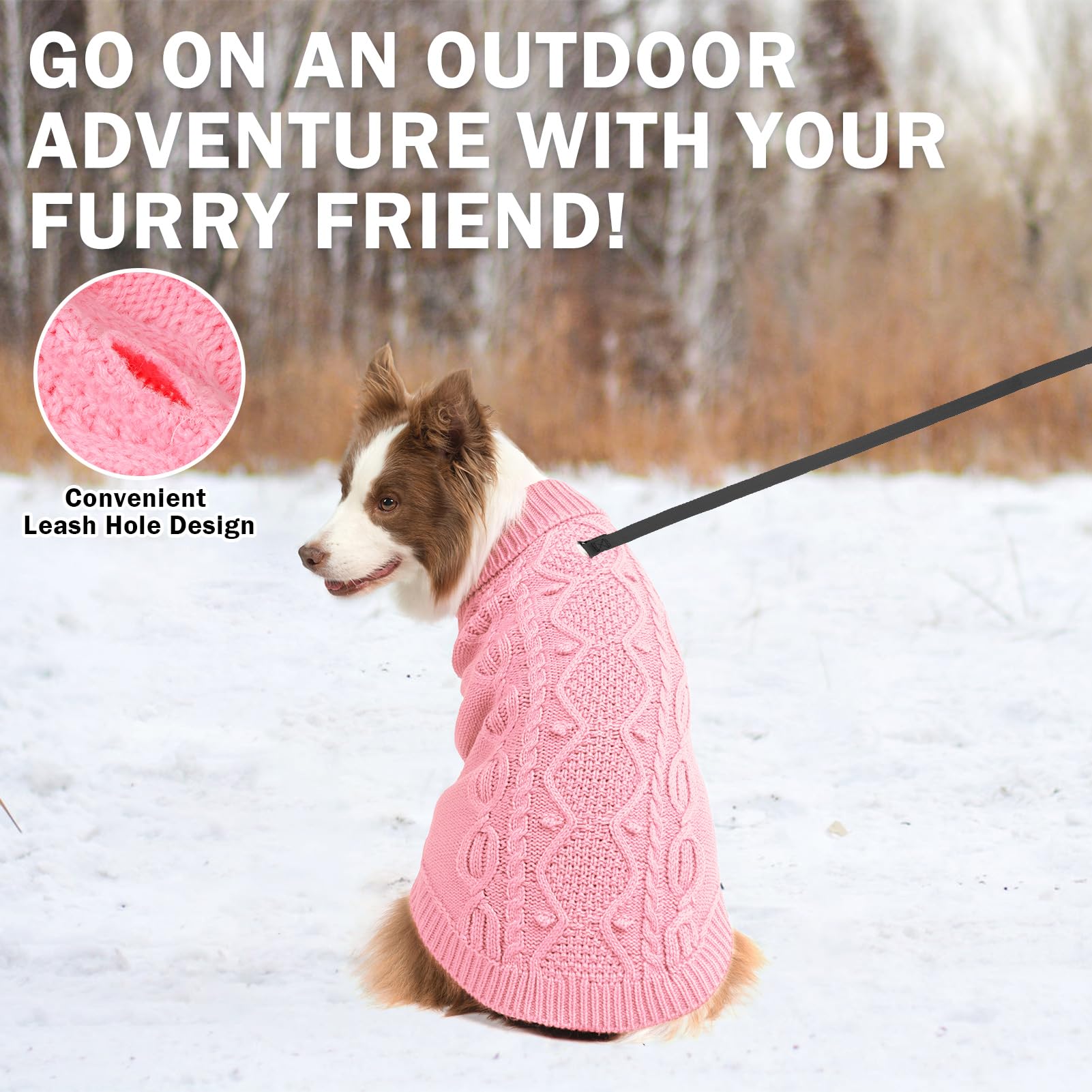 SCENEREAL detalle de punto rosa en sudadera para perro, suavidad y estilo