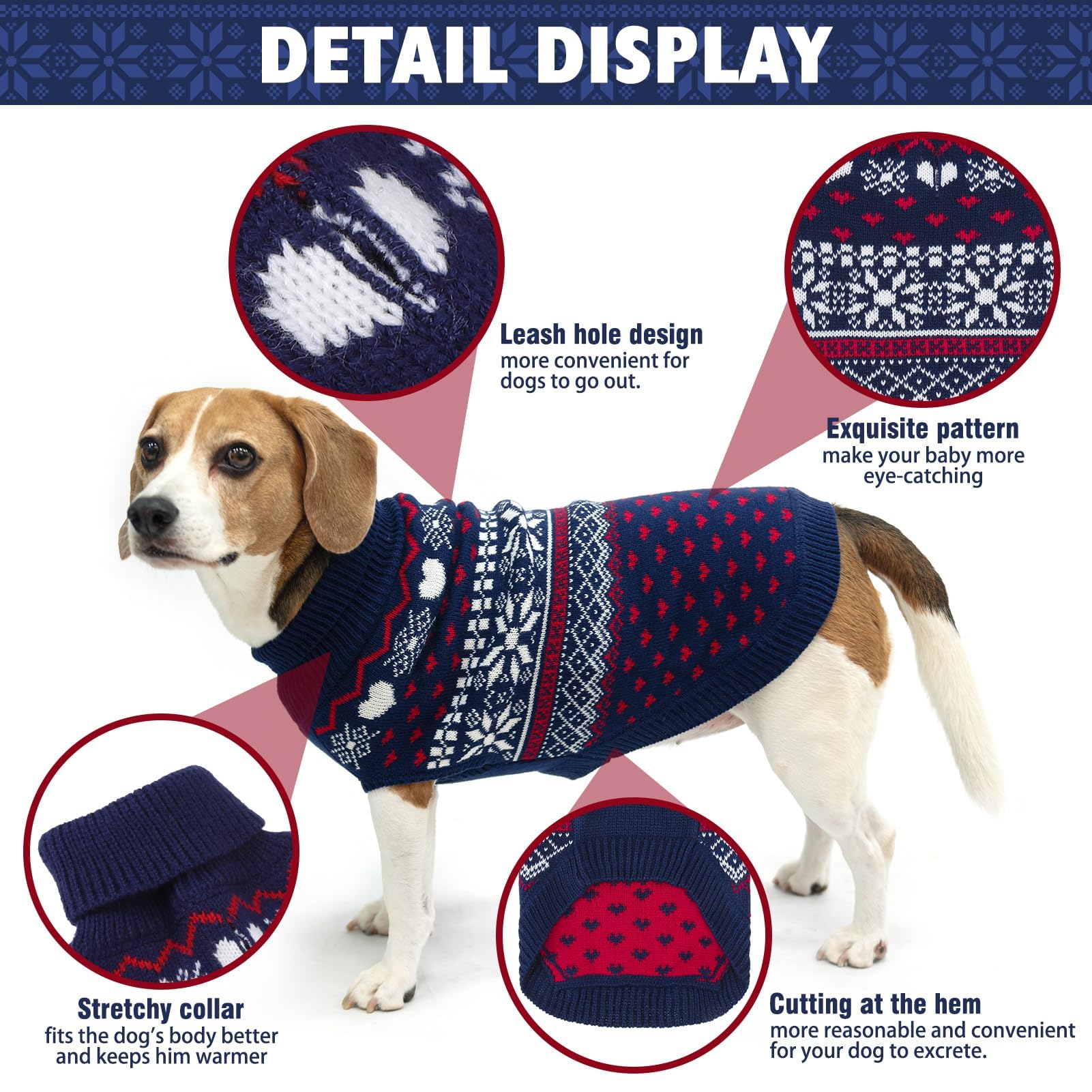 SCENEREAL suéter navideño para perro pequeño con patrón de corazones y copos de nieve