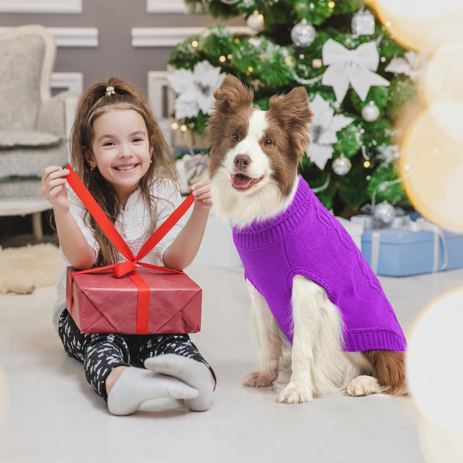 SCENEREAL suéter para perro mediano morado, tejido cálido para días fríos