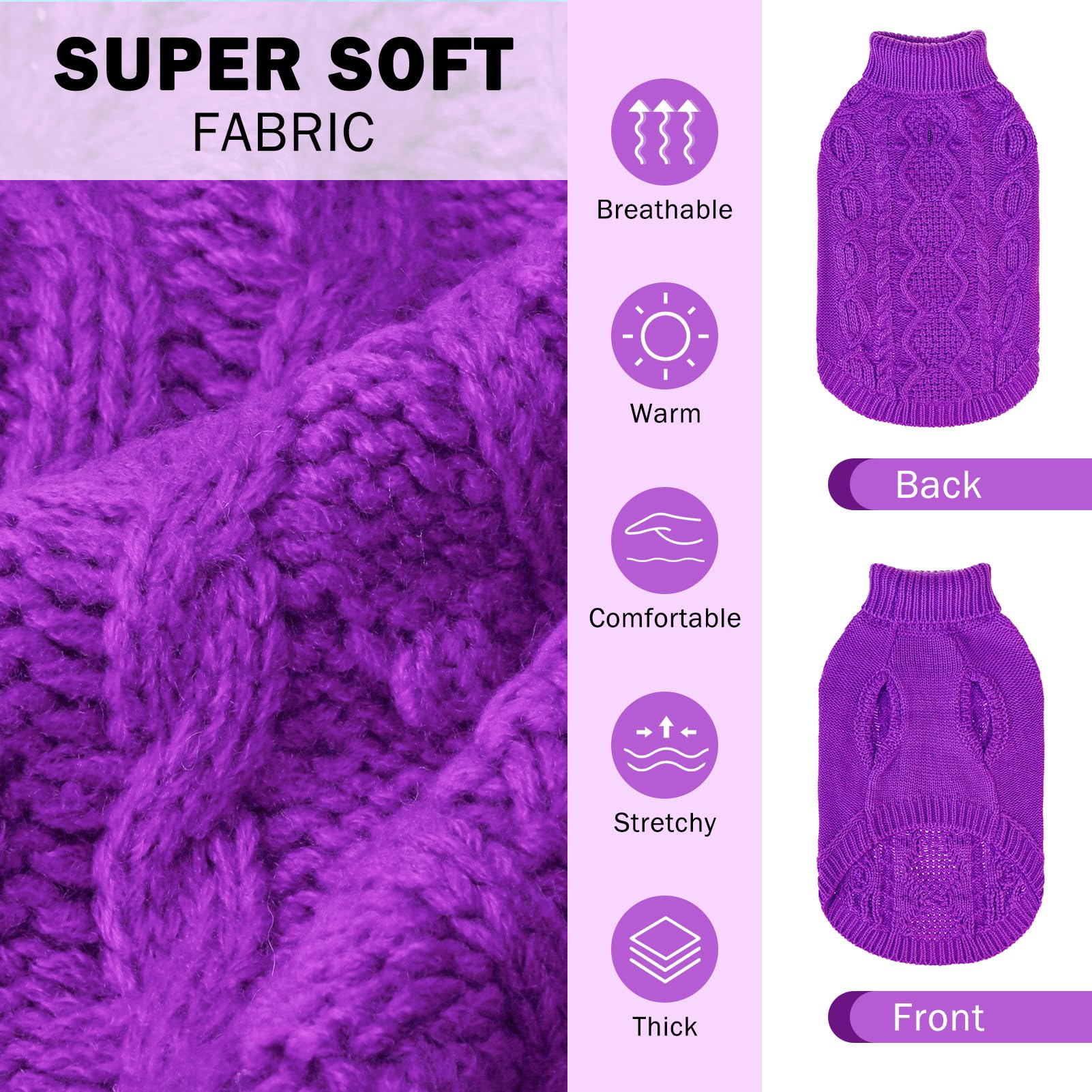SCENEREAL suéter de punto para perro pequeño morado, detalle de cuello alto para calor suave