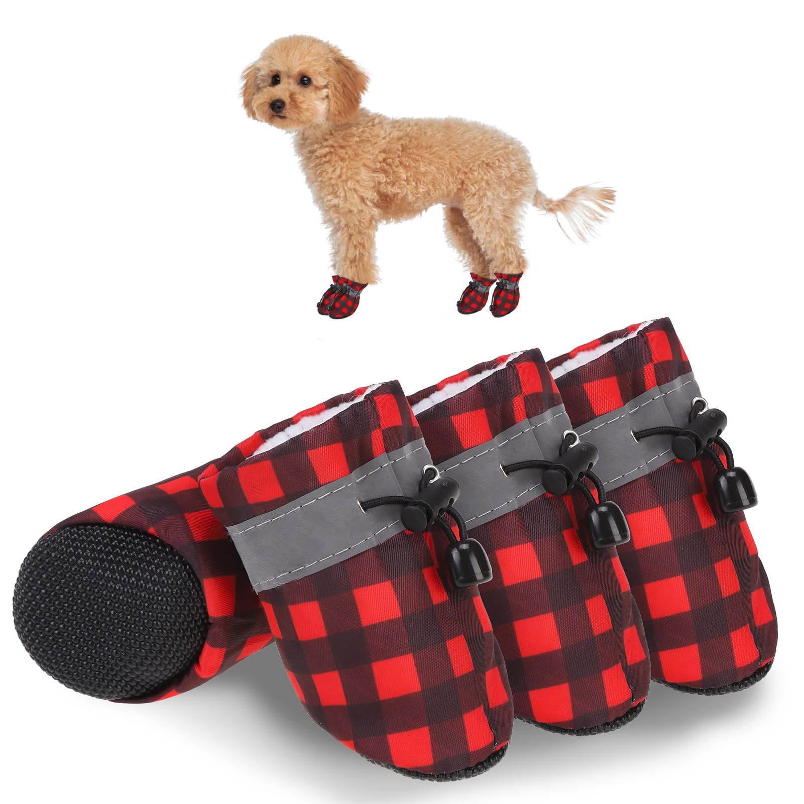 SCENEREAL botas navideñas para perro: exterior a cuadros rojos y protección para paseos