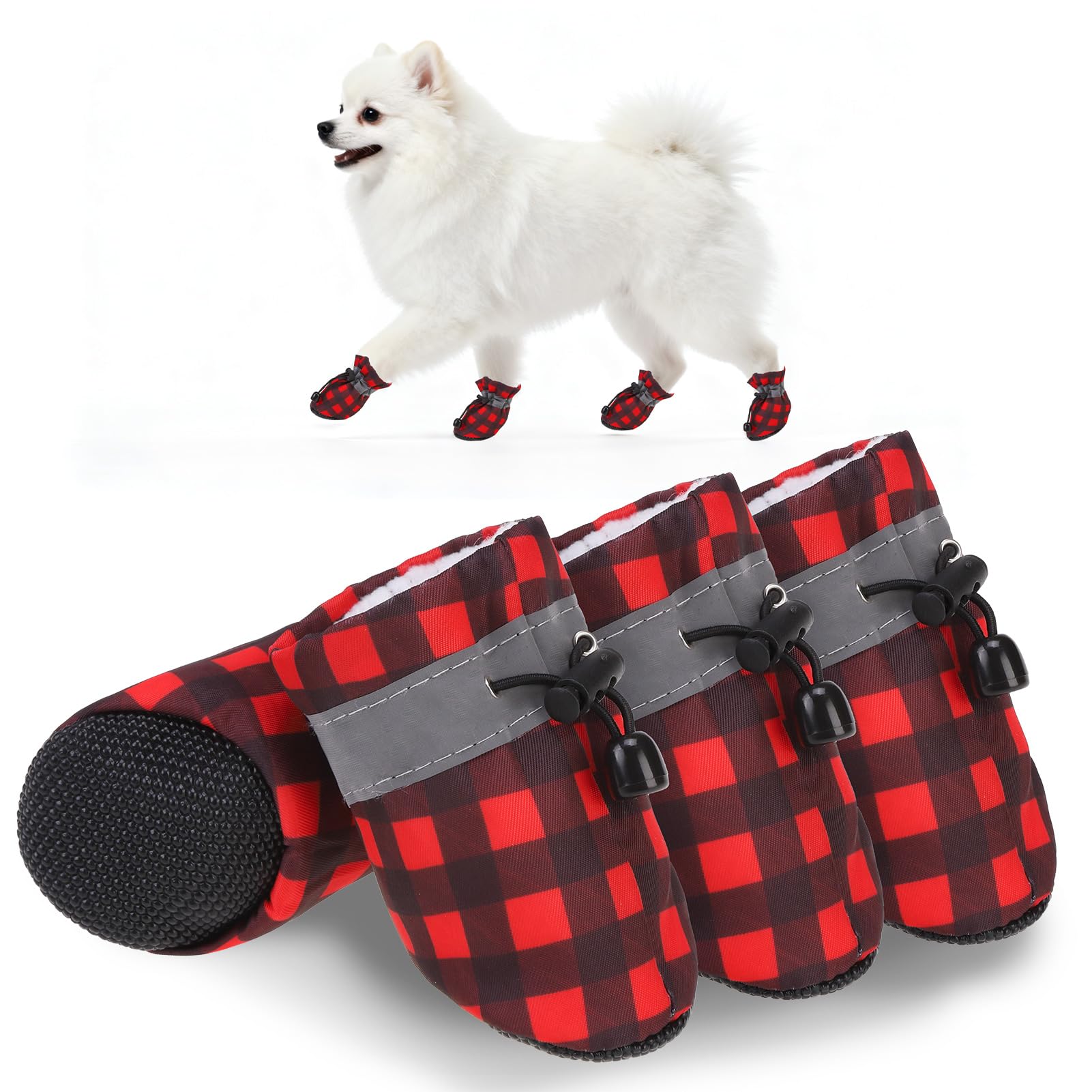 SCENEREAL botas para perros con exterior rojo plaid y estilo festivo para paseos
