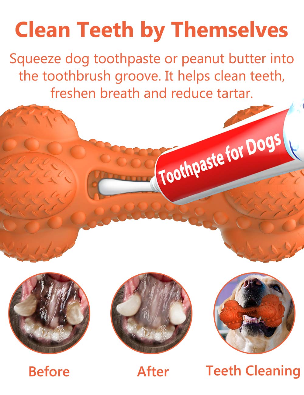 SCHITEC Mordedor de caucho natural resistente para masticadores fuertes y juegos activos.